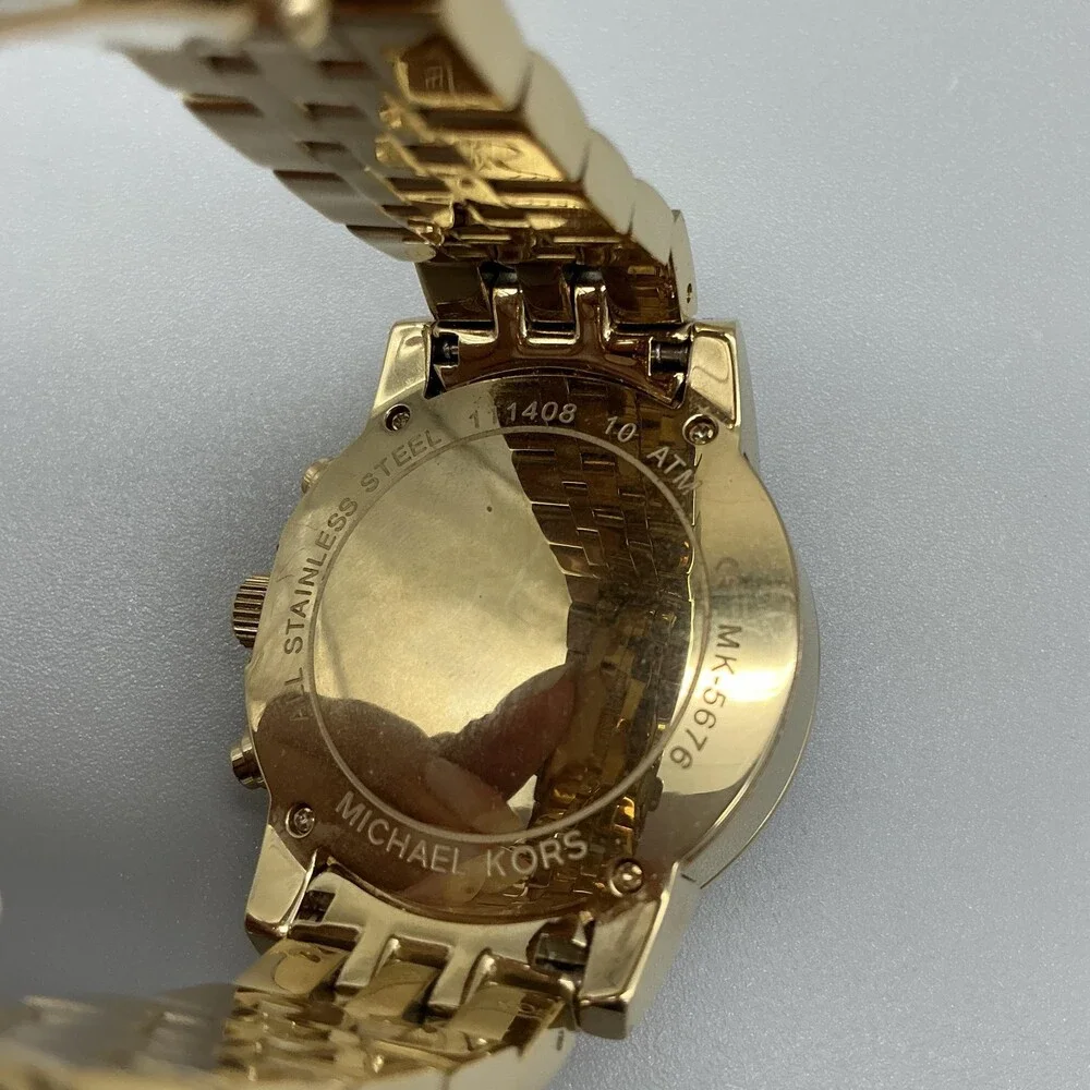 Michael Kors Womens Watch 37mm Gold Tone Chronograph MK5676 New Battery 7